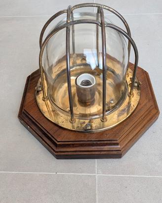 Lampadario marinaro vintage in legno ed ottone