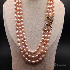 collana perle di fiume rosa naturali gancio argent