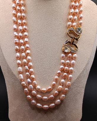 collana perle di fiume rosa naturali gancio argent