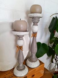 2 candelabri in legno shabby