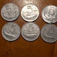blocco di 6 monete "5 lire" 