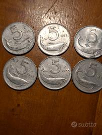 blocco di 6 monete "5 lire" 