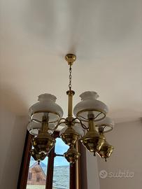 Lampadario metallo cromato dorato e vetro 5 luci