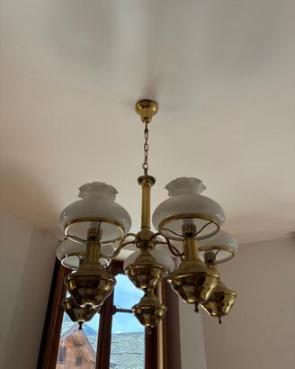 Lampadario metallo cromato dorato e vetro 5 luci