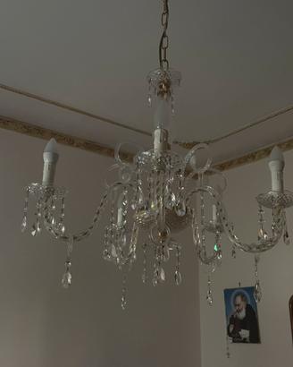 Lampadario vintage con cristalli a pendolo