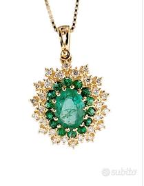 Collana pendente Oro Giallo SmeraldI e Diamanti