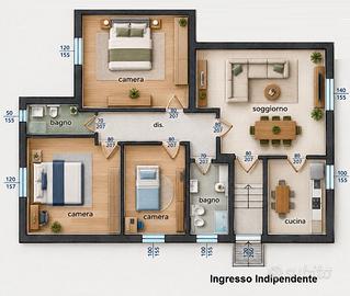 3 Camere e ingresso indipendente