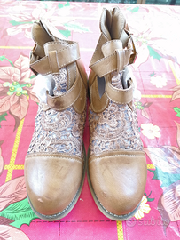 38 scarpe donna SILVIA SIKEL pelle pizzo macramè