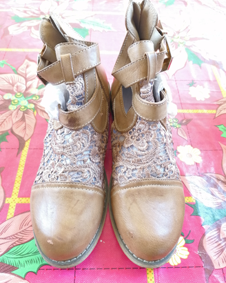 38 scarpe donna SILVIA SIKEL pelle pizzo macramè