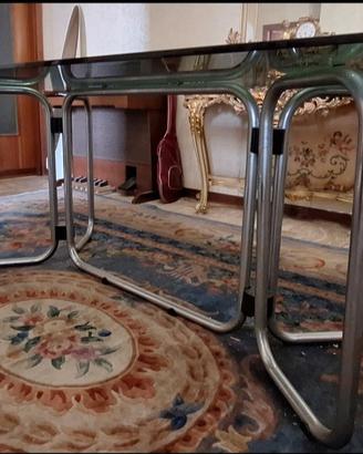 Tavolo vintage Rima acciaio cromato e vetro fumé 