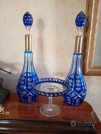 Due decanter + alzatina in cristallo di Boemia 