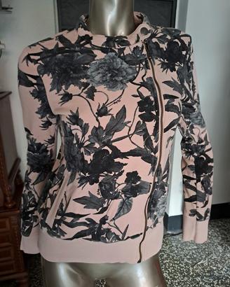 GIACCA BIKER SISLEY (RARA) FLOREALE ROSA/NERO 