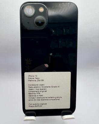 iPhone 13 256GB Nero – Originale – 91% Batteria