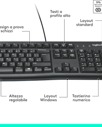 Tastiera PC USB Logitech Nera – Layout Italiano