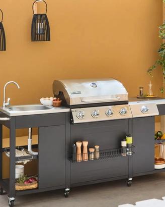 Barbecue completo - Griglia a 5 fuochi, bruciatore