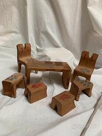 Mini mobili x bambole legno decoro stencil
