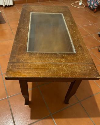 Tavolino artigianale in legno massello con vetro