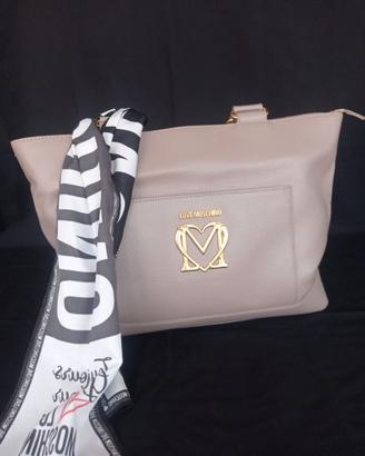 Love Moschino borsa shopper rosa cipria e foulard