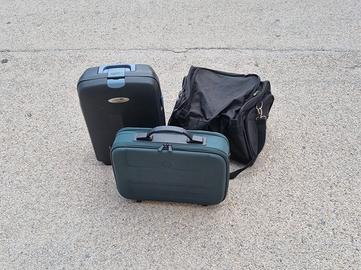 Set 3 pezzi valigie viaggio trolley nero e borse
