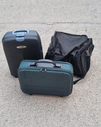 Set 3 pezzi valigie viaggio trolley nero e borse