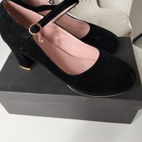 scarpe Mary Jean in simil camoscio nero