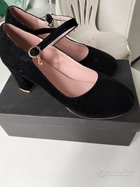 scarpe Mary Jean in simil camoscio nero