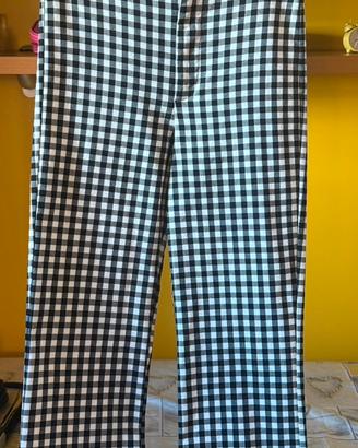 Pantalone a zampa per donna bianco e nero a quadri