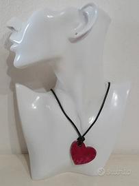 Collana artigianale con cuore glitter fucsia
