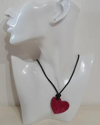 Collana artigianale con cuore glitter fucsia