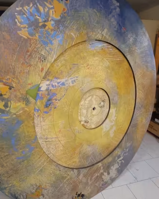 Grande opera circolare dipinta su legno 200 cm