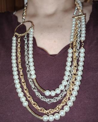 Collana vintage multifilo anni '80/'90 con perle