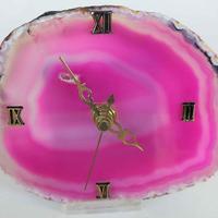 Orologio da tavolo in fetta in agata fucsia/rosa