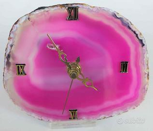Orologio da tavolo in fetta in agata fucsia/rosa