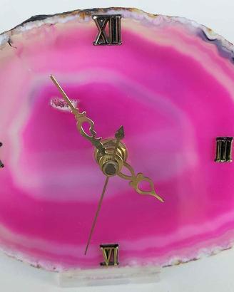 Orologio da tavolo in fetta in agata fucsia/rosa