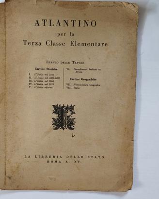 1936 Atlantino per 3°classe elementare,libr. stato