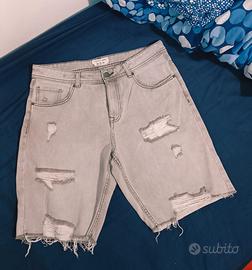 Bermuda jeans Terranova strappati grigio