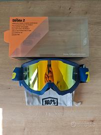 Maschera 100% enduro motard blu lente oro arancio 