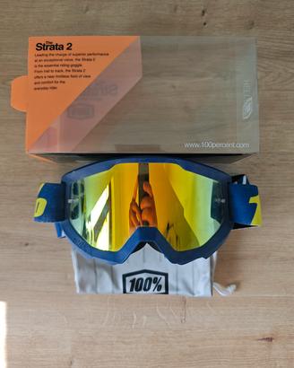 Maschera 100% enduro motard blu lente oro arancio 