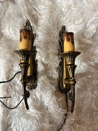Coppia Applique Parete Barocche Ottone Vintage