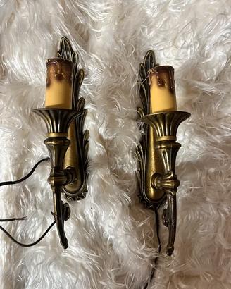 Coppia Applique Parete Barocche Ottone Vintage