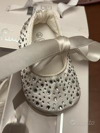 scarpe  baby ballerina in tasso strass con fiocco