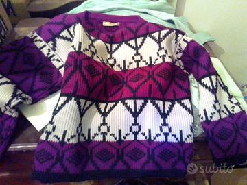maglione lana vintage viola nero bianco