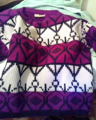 maglione lana vintage viola nero bianco
