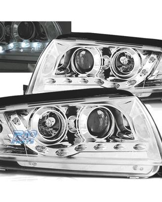 FARI SKODA FABIA 99-07 LUCE DIURNA LED FONDO CROMA