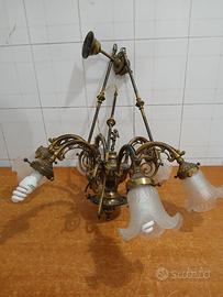 Lampadario Ottone Antico, 6 bracci con 5 coppe in