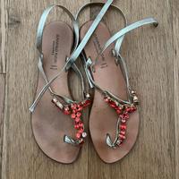 Sandali gioiello, suola in cuoio, taglia 38