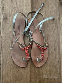 Sandali gioiello, suola in cuoio, taglia 38