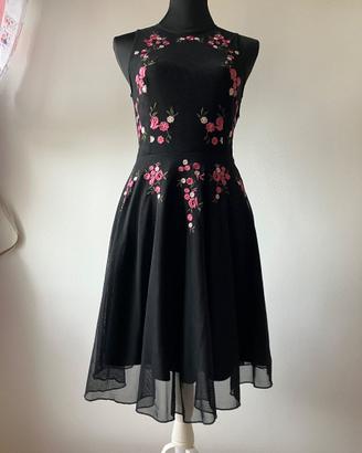 Taglia XS abito elegante ricamato fiori Orsay