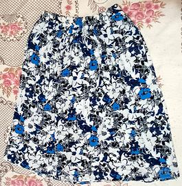 Gonna lunga floreale bianco/nero/blu con coulisse