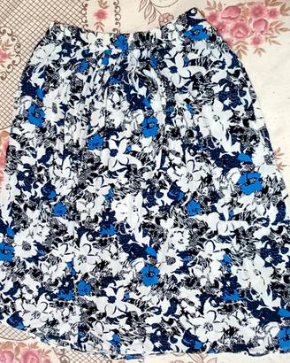 Gonna lunga floreale bianco/nero/blu con coulisse